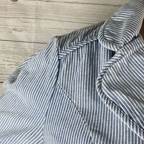Forever Twentyone Boutique Cropped Jacket Small Blue White Striped Denim Unique - Picture 3 of 12